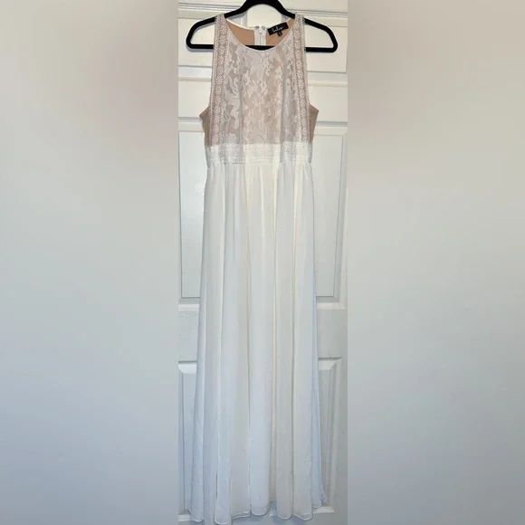 josephine ruffle lace mini dress Windsor Josephine Floral Mesh Ruffled Slit Formal Dress in Ivory